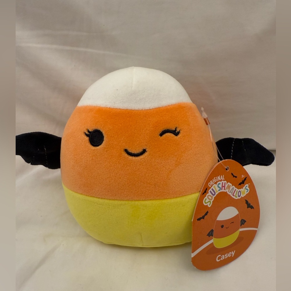 NEW Squishmallows 5" Inch Casey the Candy Corn Yellow White Black Bat Halloween